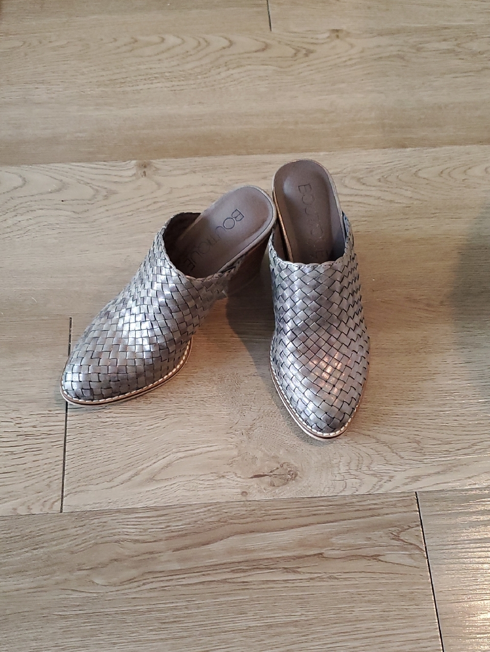 Woven Metallic Slip-On Mule - Silver